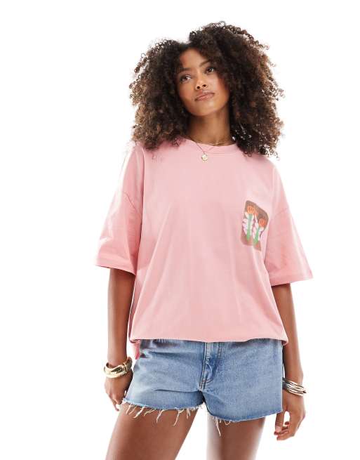 ASOS DESIGN oversized tee with floral tile graphic in dusky