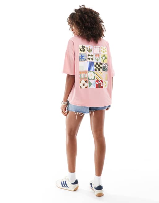 ASOS DESIGN oversized tee with floral tile graphic in dusky pink