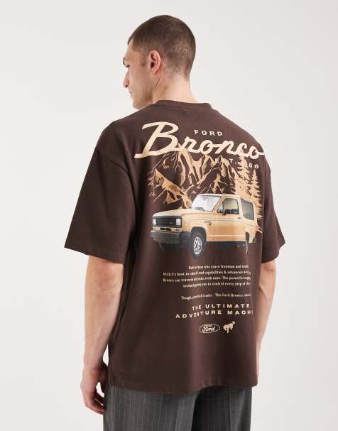 ASOS DESIGN oversized tee with Ford front and back prints in brown - view 1