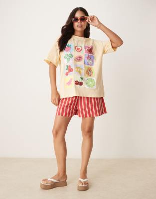 Asos Design Oversized Tee With Fruit Graphic In Yellow