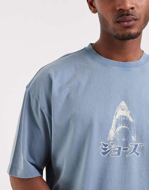 ASOS DESIGN oversized tee with Jaws print in washed blue, 5 of 5