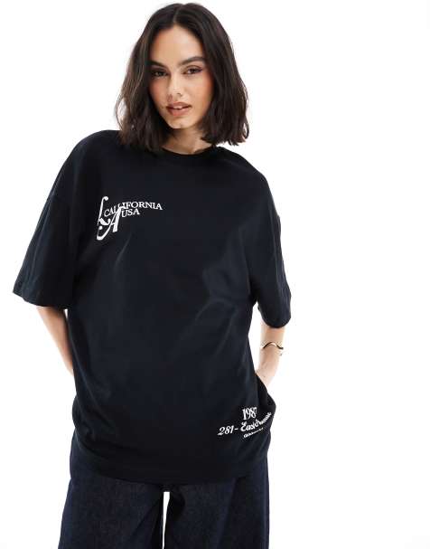 ASOS DESIGN oversized tee with LA graphic in black - view 1
