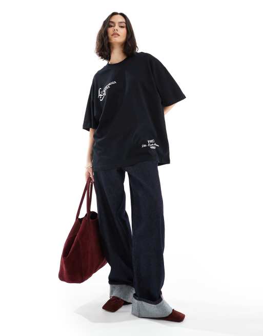 ASOS DESIGN oversized tee with LA graphic in black, 2 of 4