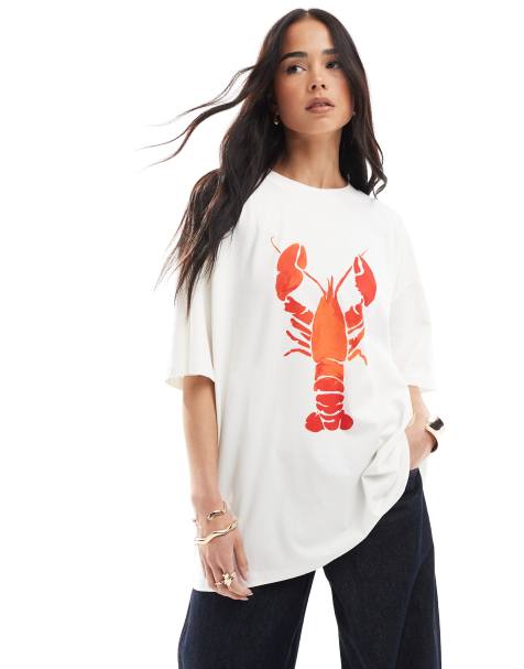 ASOS DESIGN oversized tee with lobster graphic in ecru - view 1