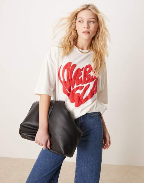 ASOS DESIGN oversized tee with lovers club valentines graphic in cream - view 1