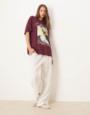 Asos Design Oversized Tee With Martini Graphic In Purple