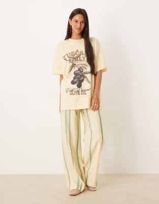 Asos Design Oversized Tee With Olive Branch Graphic In Neutral
