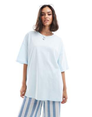 Asos Design Oversized Tee With Out Of Office Graphic In White-Blue
