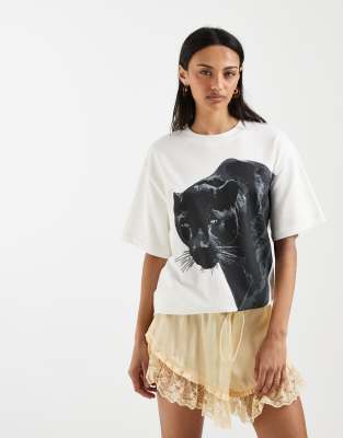 ASOS DESIGN oversized tee with panther graphic in white