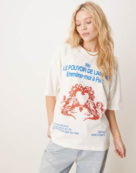 ASOS DESIGN oversized tee with paris valentines graphic in cream - view 1