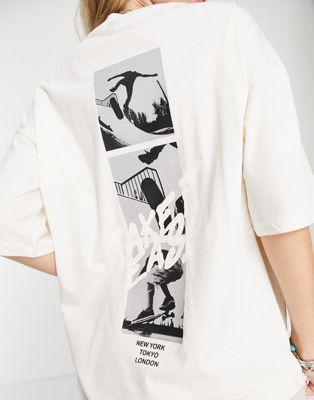 ASOS DESIGN oversized tee with photographic skate graphic print in ecru