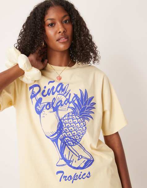 ASOS DESIGN oversized tee with pina colada puff print in buttermilk - view 1