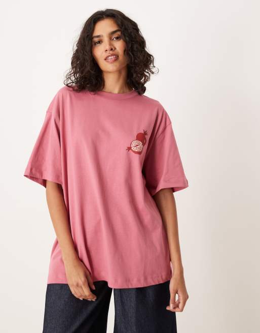 ASOS DESIGN oversized tee with pomegranate graphics in dusky pink