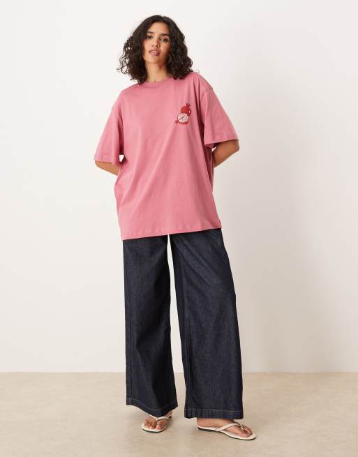ASOS DESIGN oversized tee with pomegranate graphics in dusky pink