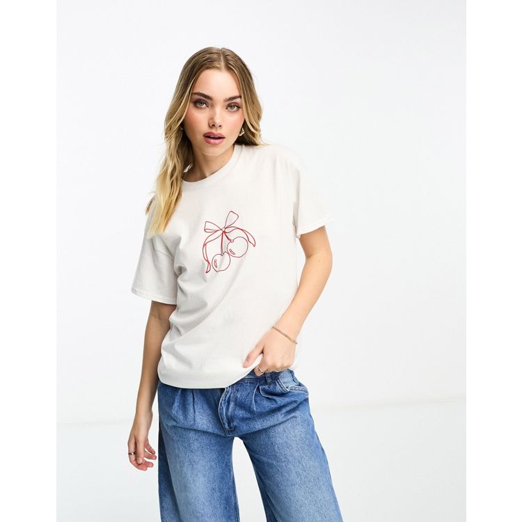 ASOS DESIGN embroidered cherry baby tee in white