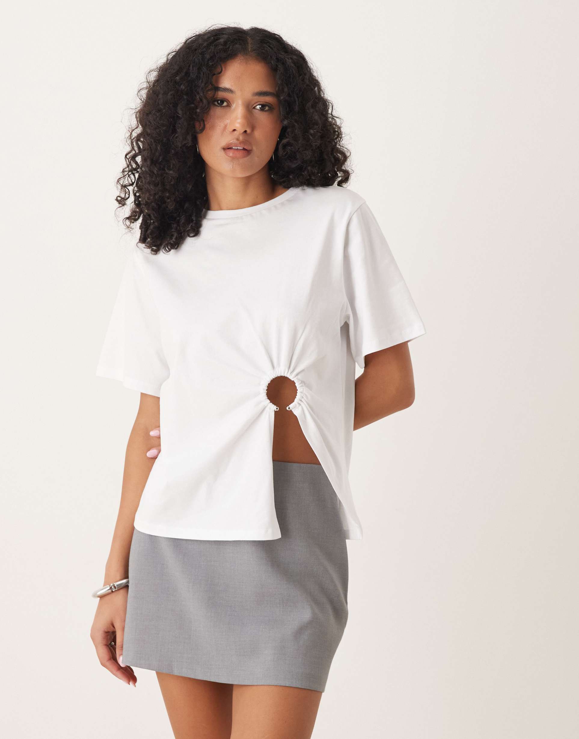 asos design oversized tee with ring detail in white