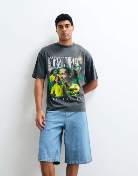 ASOS DESIGN oversized tee with Ronaldinho print in Washed Black - view 1