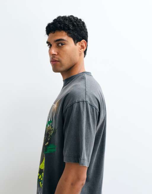 ASOS DESIGN oversized tee with Ronaldinho print in Washed Black, 5 of 5