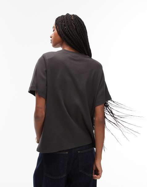 ASOS DESIGN oversized tee with shoulder pads in charcoal - view 2