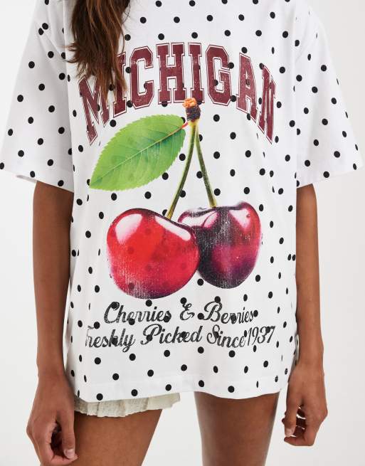 ASOS DESIGN oversized tee with slogan graphic in white polka dots, 3 of 4