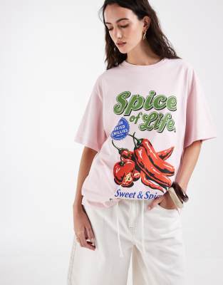 ASOS DESIGN oversized tee with spicy chili graphic in pink baby pink 6790₽