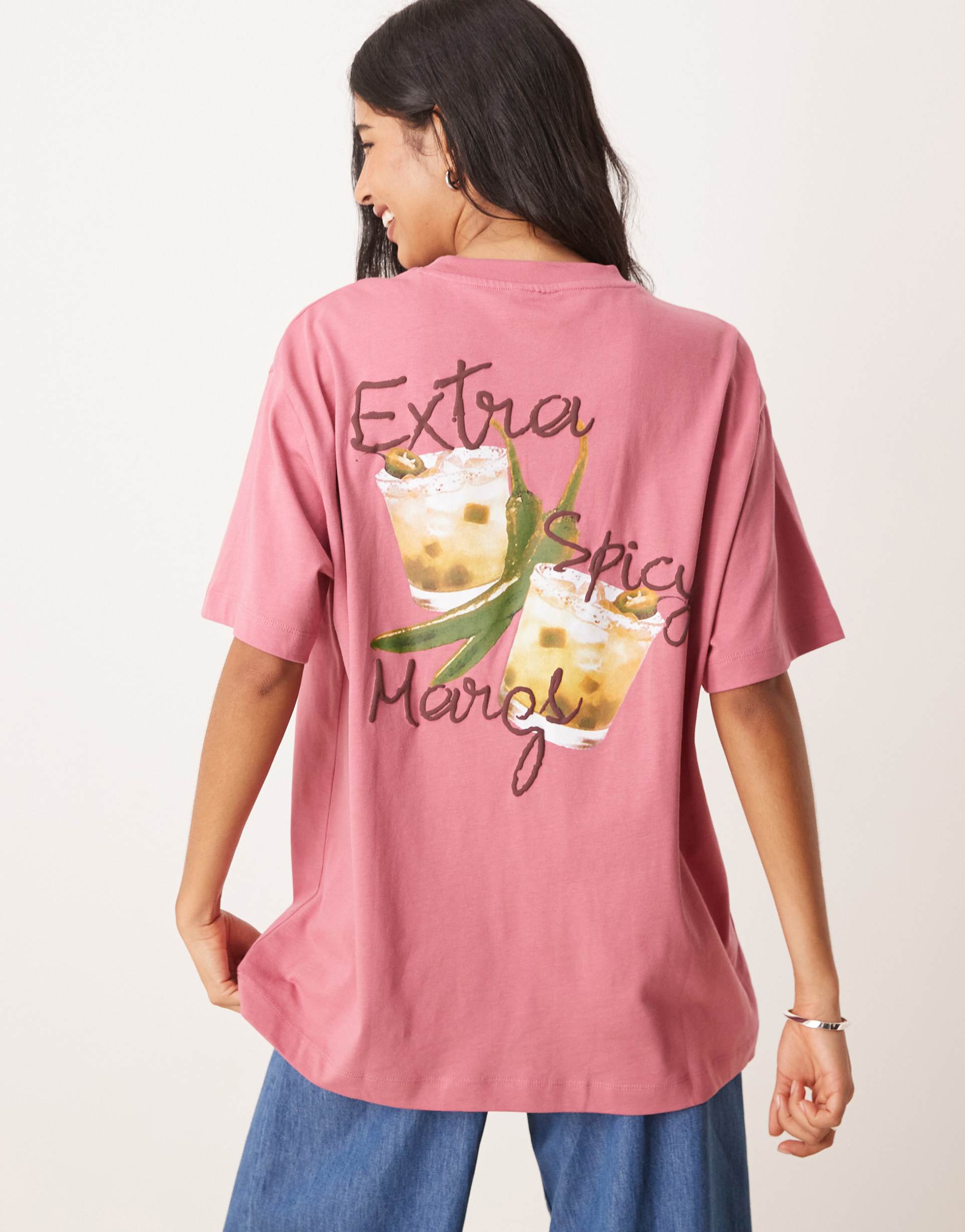 asos design oversized tee with spicy cocktail drink in dusky pink