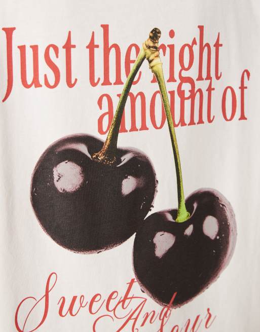 ASOS DESIGN oversized tee with sweet and sour cherry graphic in ecru, 2 of 4