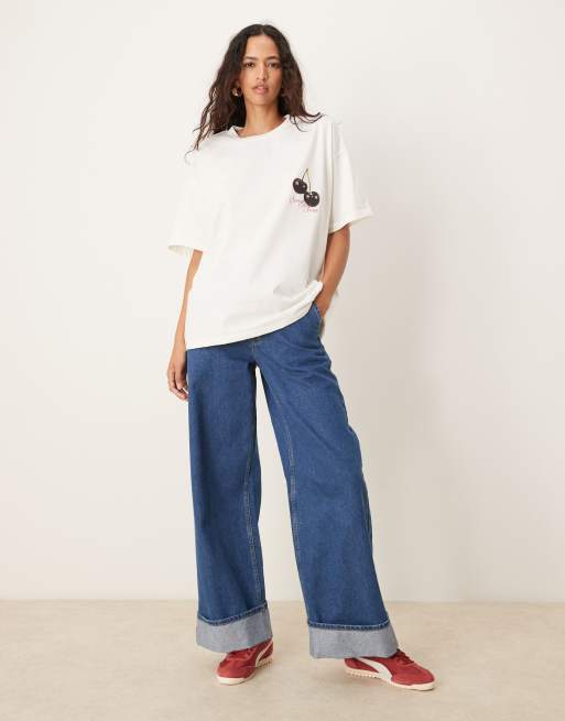 ASOS DESIGN oversized tee with sweet and sour cherry graphic in ecru, 4 of 4