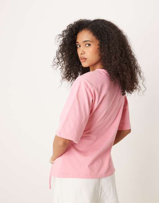 ASOS DESIGN oversized tee with tie detail in pink