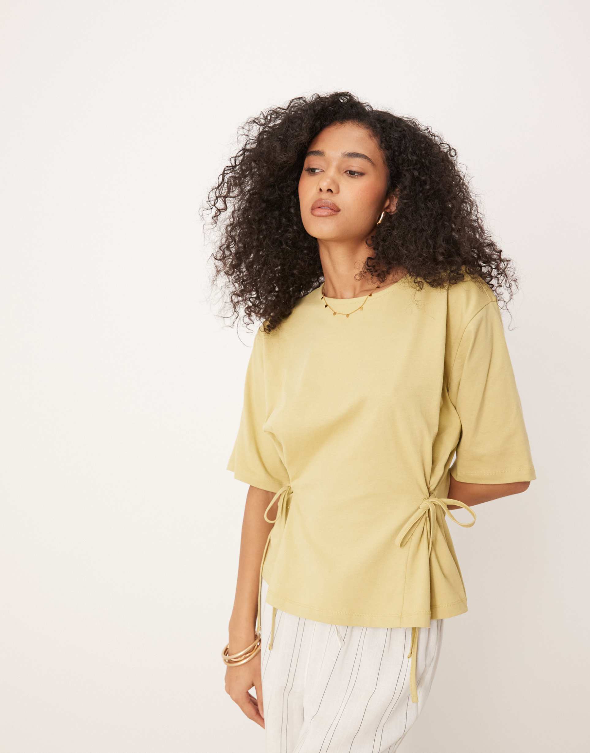 asos design oversized tee with tie details in light olive