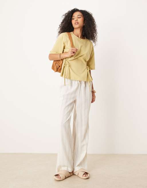 ASOS DESIGN oversized tee with tie details in light olive