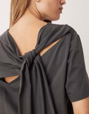 Asos Design Oversized Tee With Twist Back Drape Detail In Gray