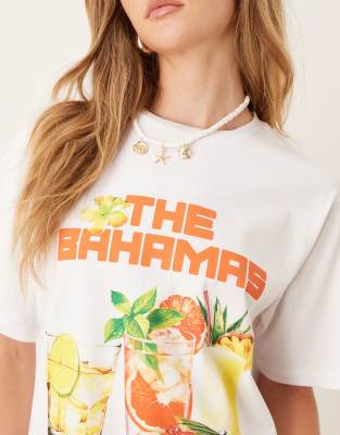 Asos Design Oversized Tee With Vacation Cocktail Club Graphic In White