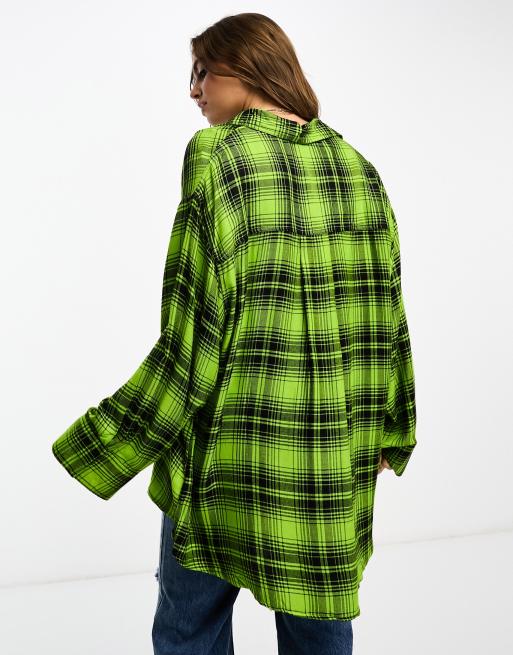 ASOS DESIGN - Oversized ternet skjorte med brede ærmekanter i neongrøn, 3 af 4