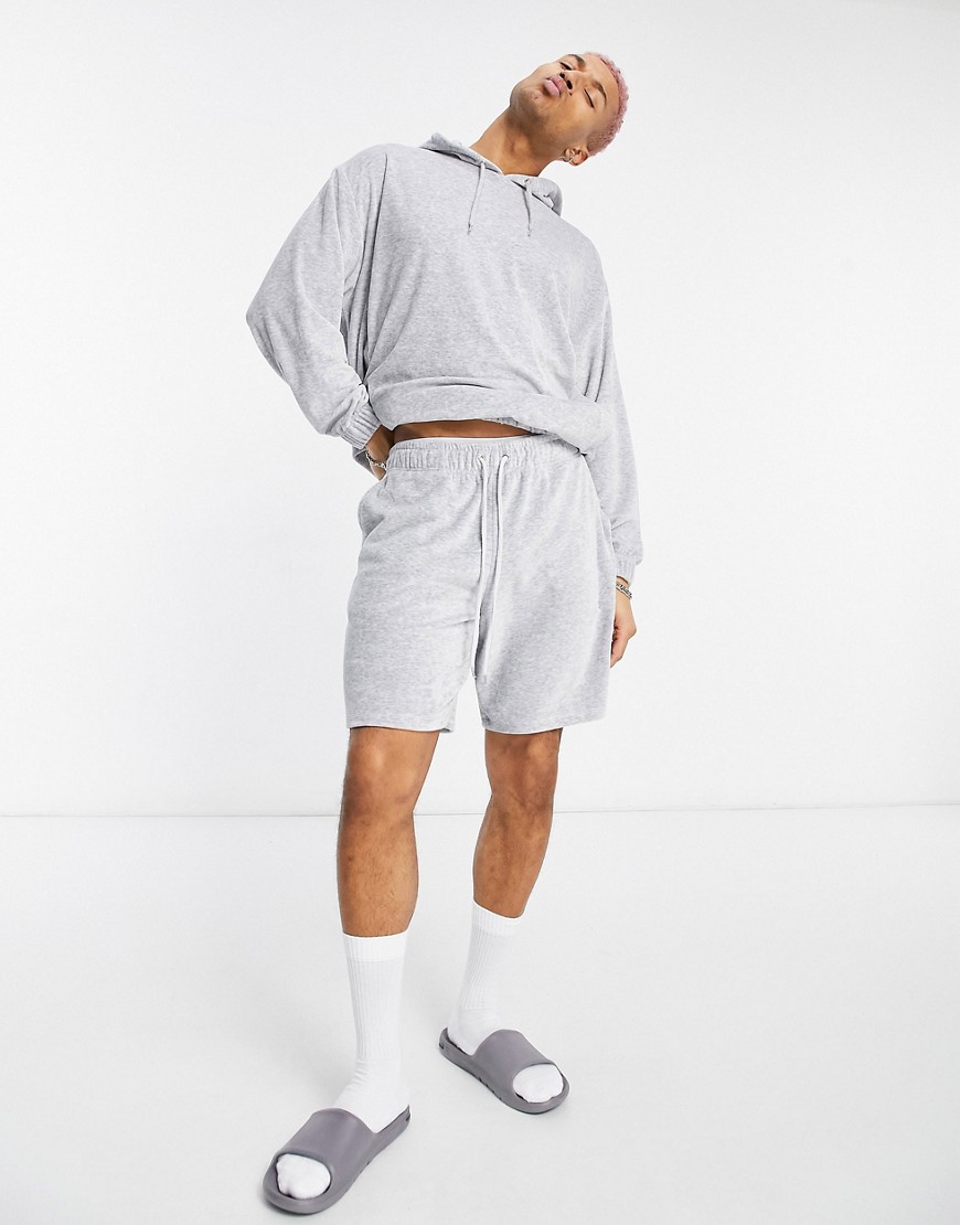 ASOS DESIGN oversized terry shorts & hoodie tracksuit in gray heather-Grey