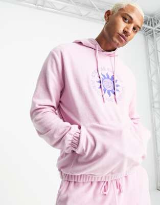 ASOS DESIGN oversized terrycloth hoodie with embroidery detail in pink-Purple