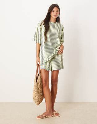 oversized terrycloth T-shirt in yellow stripe - part of a set