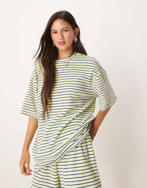 ASOS DESIGN oversized terrycloth T-shirt in yellow stripe - part of a set