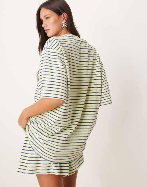 ASOS DESIGN oversized terrycloth T-shirt in yellow stripe - part of a set