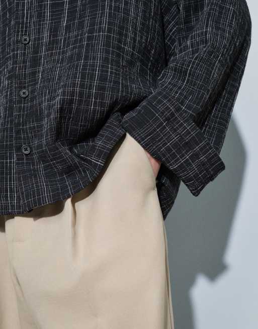 ASOS DESIGN oversized textured camp collar shirt in black plaid, 5 of 9