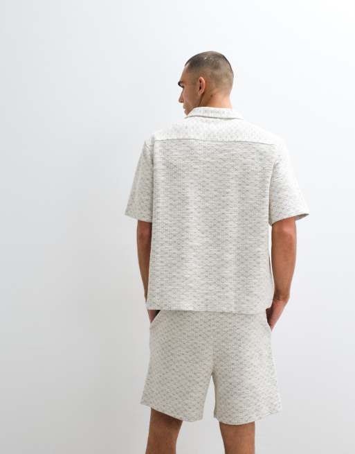 ASOS DESIGN oversized textured camp collar shirt in ecru - part of a set, 5 of 5