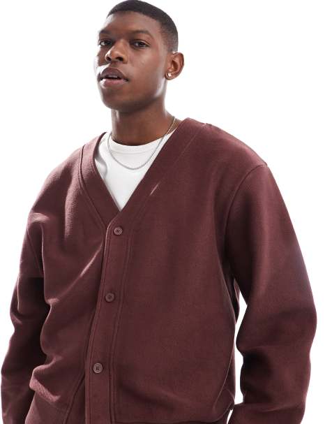 ASOS DESIGN oversized textured cardigan in burgundy (part of a set) - view 1