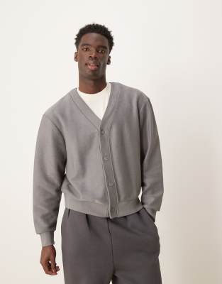 oversized textured cardigan in charcoal-Gray