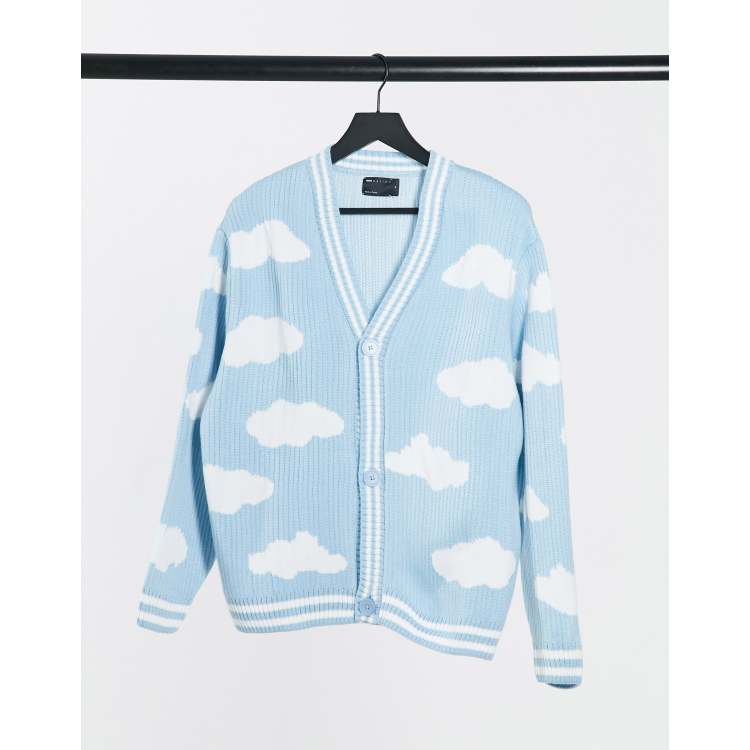 ASOS Knitted Oversized Jumper With Cloud Landscape Pattern in Blue for Men