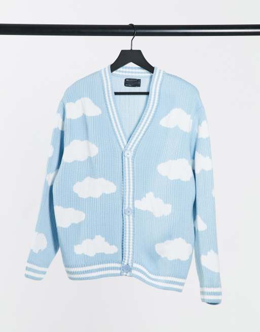 ASOS DESIGN oversized textured cardigan with cloud design light blue