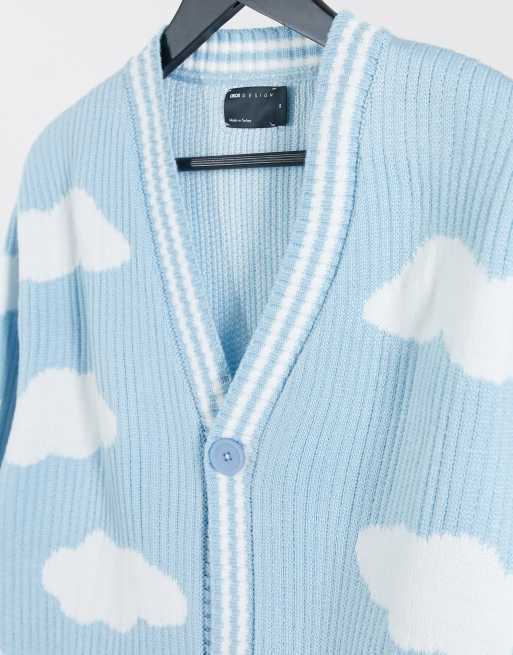 ASOS Knitted Oversized Jumper With Cloud Landscape Pattern in Blue for Men