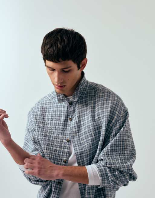 ASOS DESIGN oversized textured check shirt in blue, 3 of 5