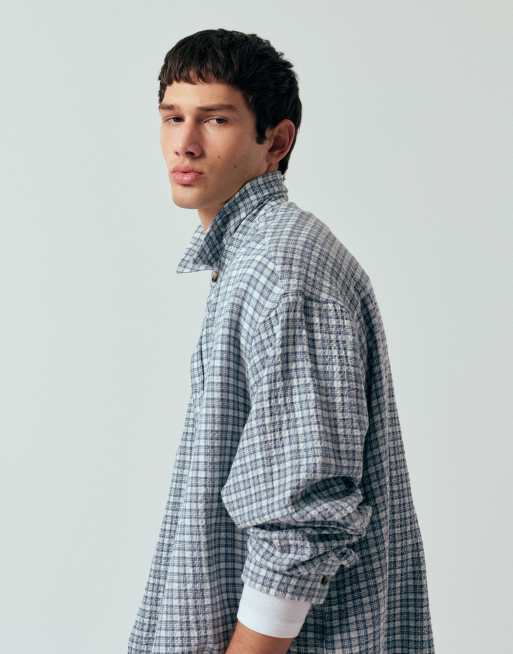 ASOS DESIGN oversized textured check shirt in blue, 4 of 5