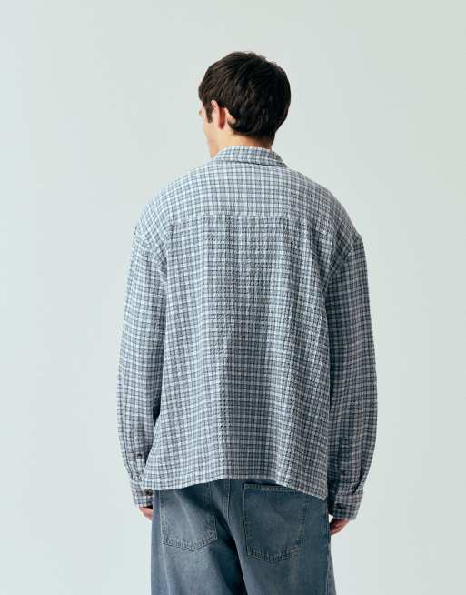 ASOS DESIGN oversized textured check shirt in blue, 5 of 5
