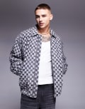 [ASOS DESIGN] ASOS DESIGN oversized textured checkerboard harrington jacket in grey M GREY